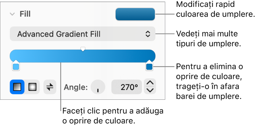 Comenzi pentru umplerea cu culori a obiectelor.