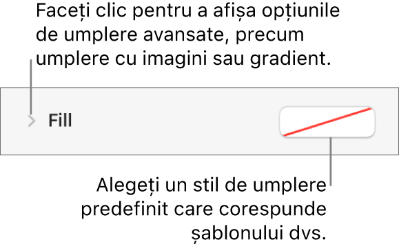 Comenzi pentru alegerea unei culori de umplere.