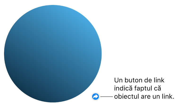 Un cerc cu un buton de link care indică faptul că obiectul are un link.