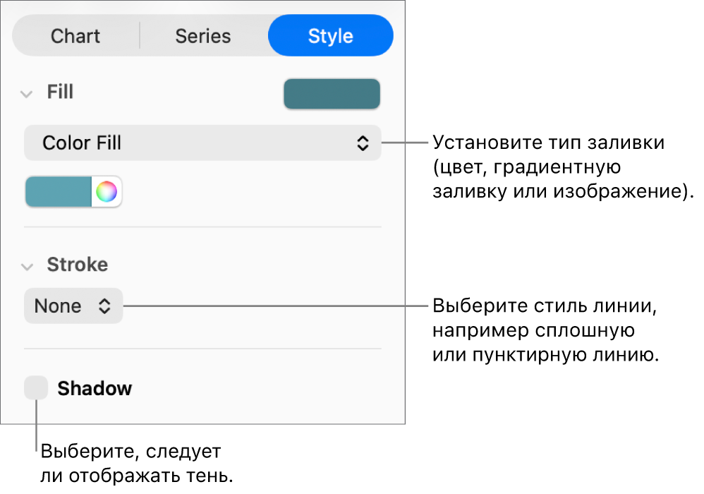 Элементы управления для изменения внешнего вида серии данных.