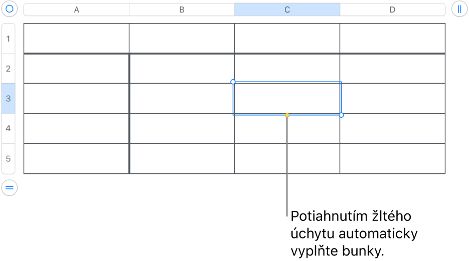 Vybratá bunka so žltým úchytom, ktorého potiahnutím môžete automaticky vypĺňať bunky.