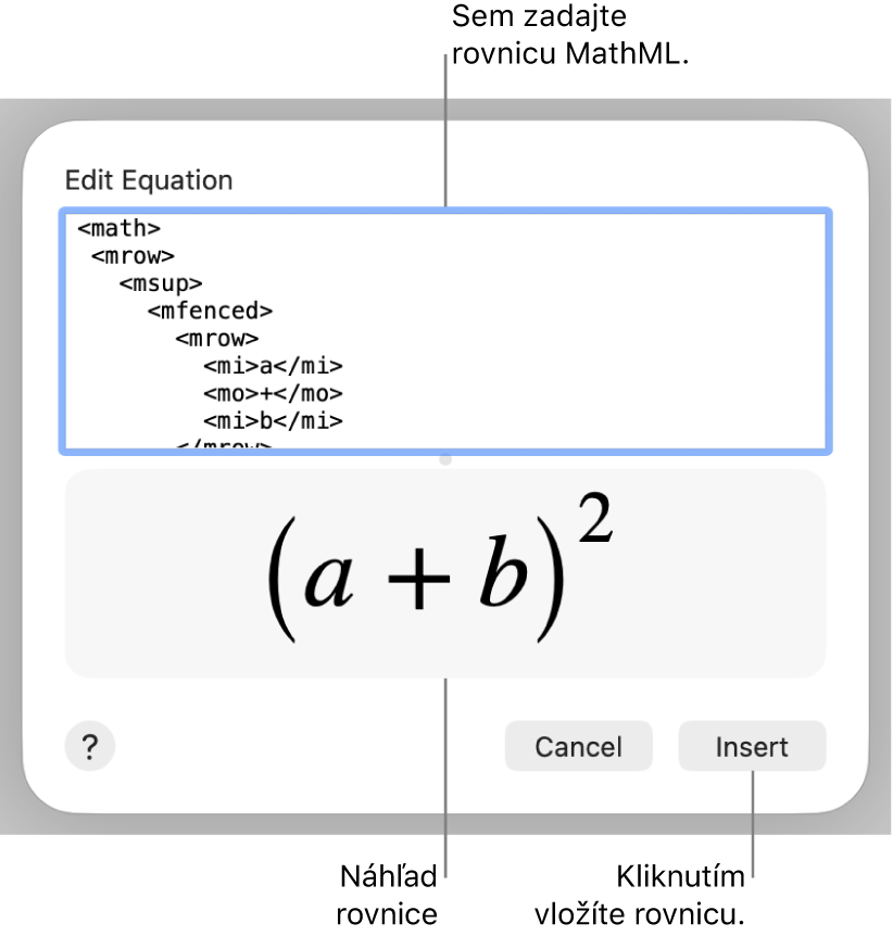 Rovnica sklonu čiary v poli Upraviť rovnicu, nižšie sa nachádza náhľad vzorca.