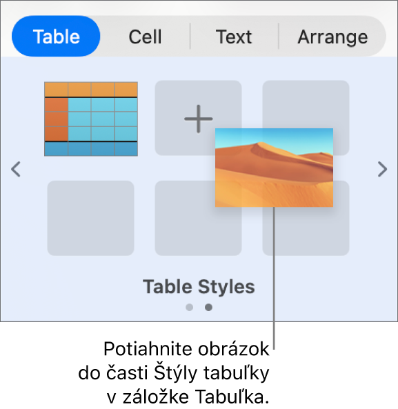 Vytvorenie nového štýlu potiahnutím obrázka na štýly tabuľky.