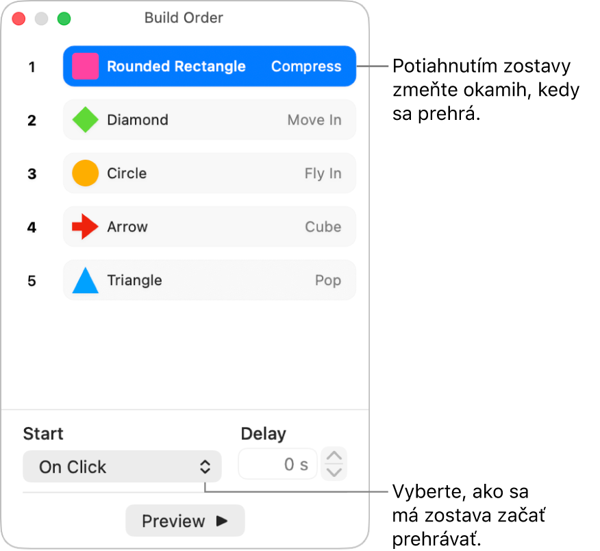 Okno Poradie zostavovania.
