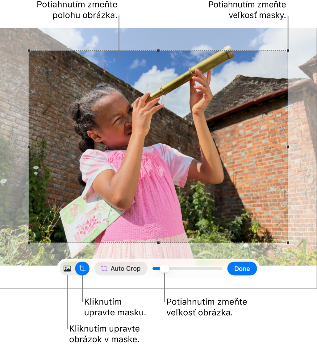 Ovládacie prvky masky na fotke.