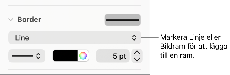 Ramstilsreglagen i formatsidofältet med Linje vald som ramtyp.