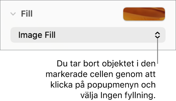 Reglaget för att ta bort ett objekt från den markerade tabellcellen.
