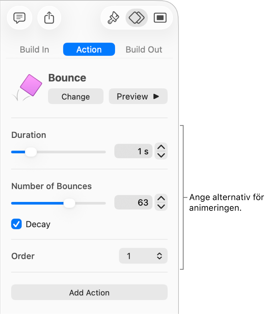 Animeringsreglage under Animera i sidofältet.