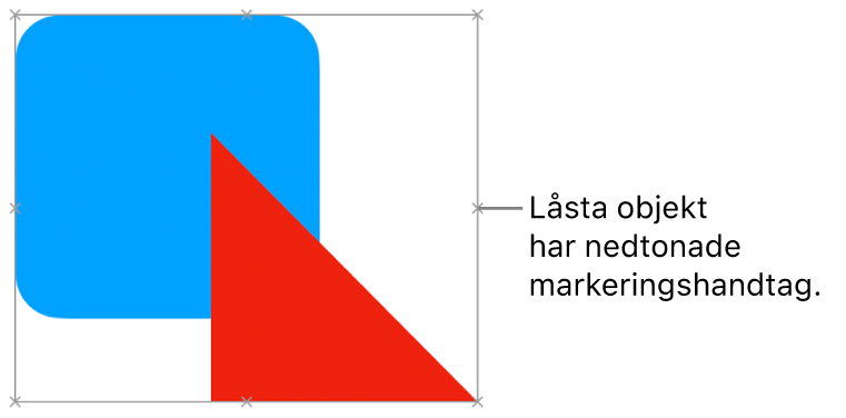 Låsta objekt med nedtonade markeringshandtag.
