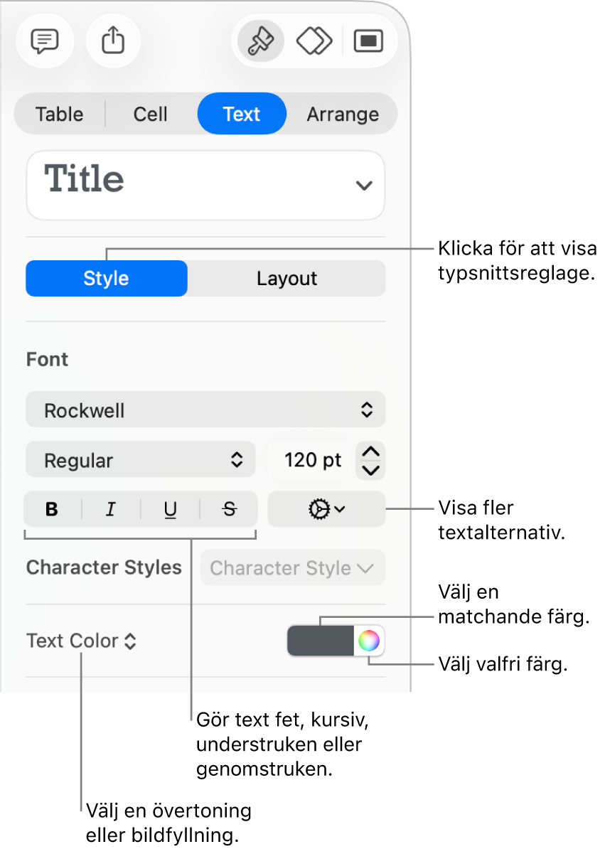Stilreglage för tabelltext.