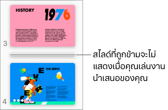 แถบนำทางสไลด์ที่มีสไลด์ที่ข้ามซึ่งแสดงเป็นเส้นแนวนอน