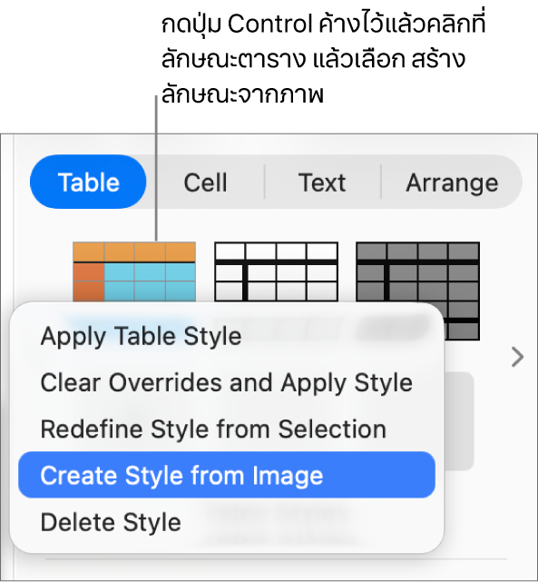 เมนูลัดลักษณะตาราง