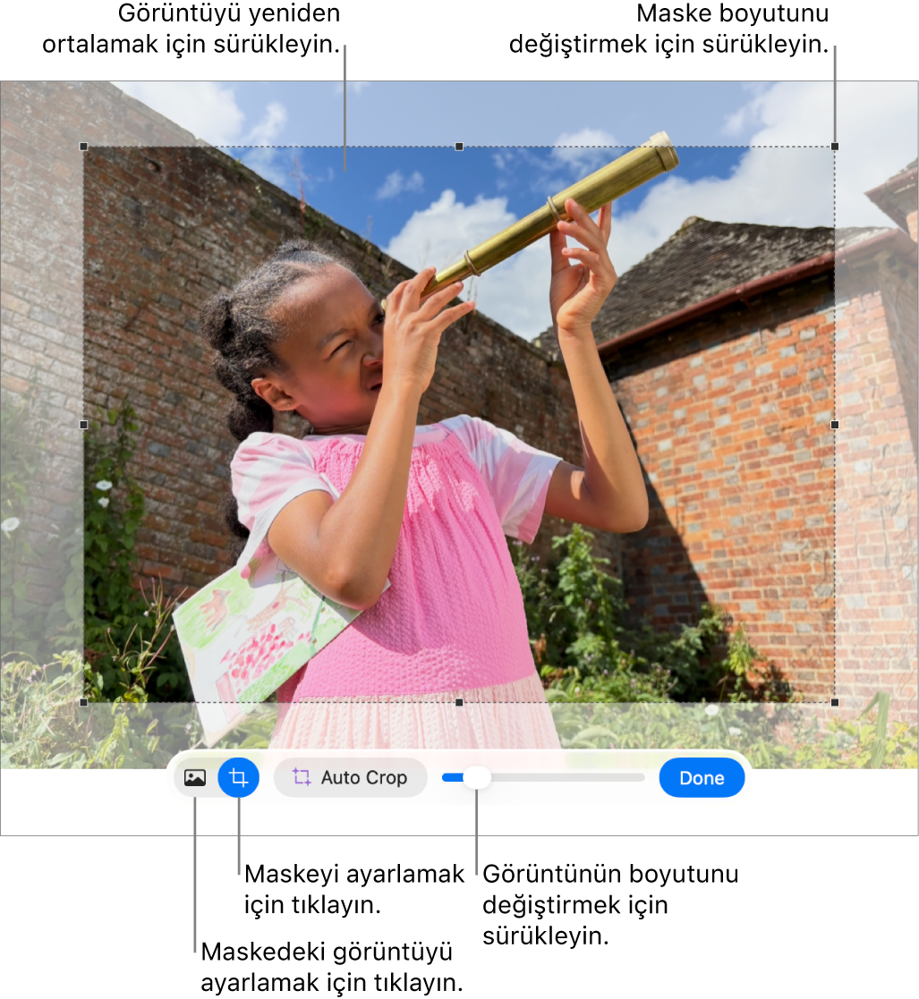 Bir fotoğrafın üzerindeki maske denetimleri.