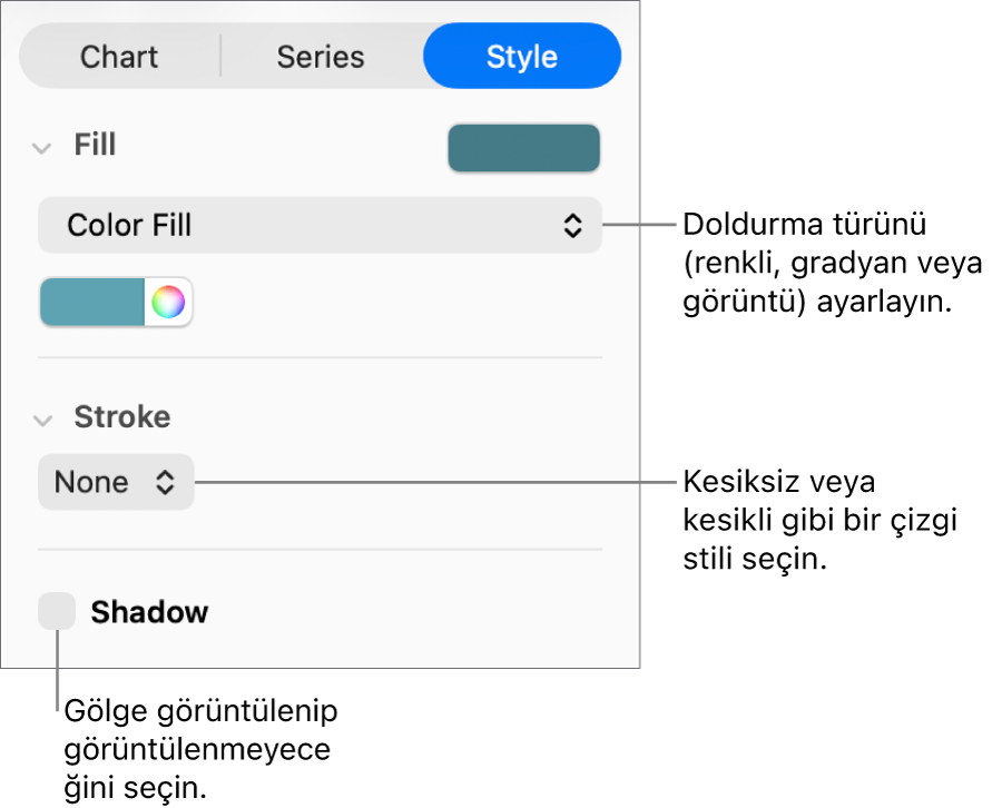 Veri serilerinin görünümünü değiştiren denetimler.