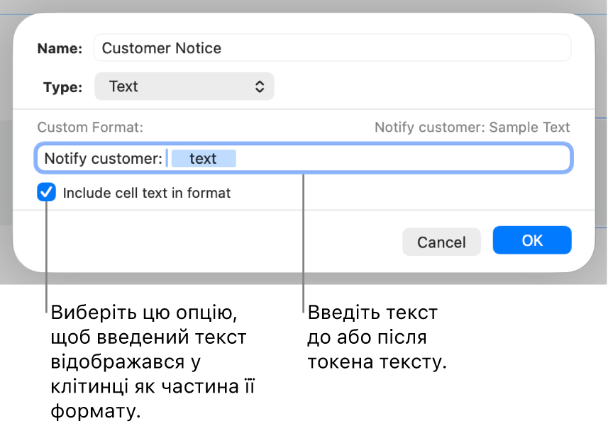 Власний формат текстових клітинок.