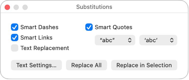 Вікно «Підстановки».