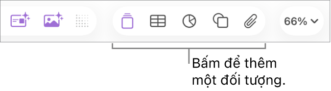 Thanh công cụ Keynote với các nút Bảng, Biểu đồ, Văn bản, Hình và Phương tiện.