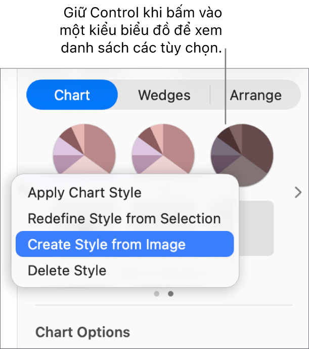 Menu phím tắt kiểu biểu đồ.