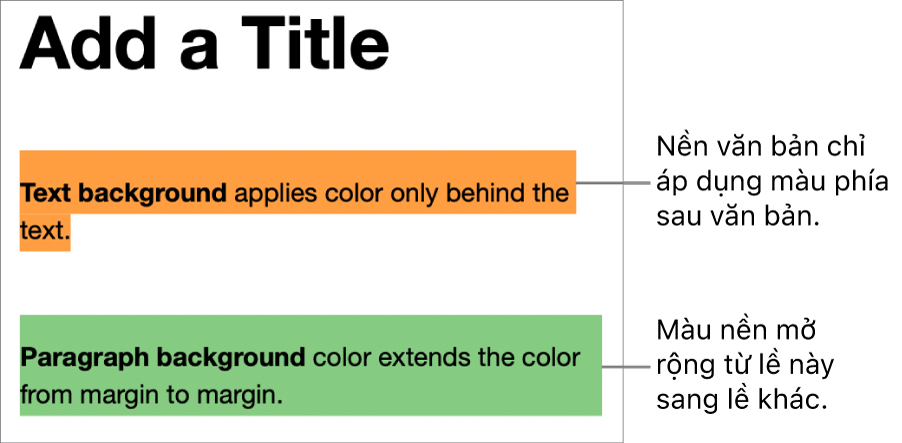Một đoạn có màu chỉ ở phía sau văn bản và đoạn thứ hai có màu phía sau văn bản sẽ trải rộng từ lề tới lề trong một khối.