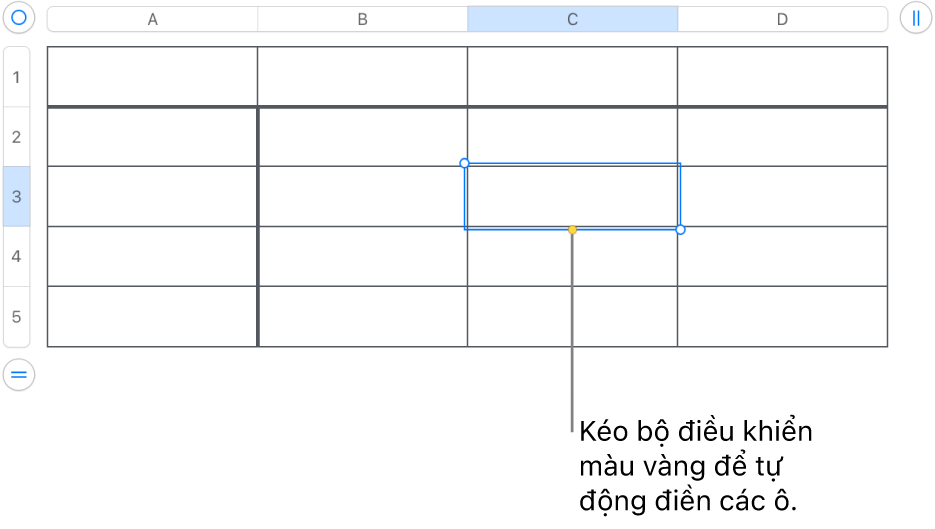 Ô đã chọn có bộ điều khiển màu vàng mà bạn có thể kéo để tự động điền ô.