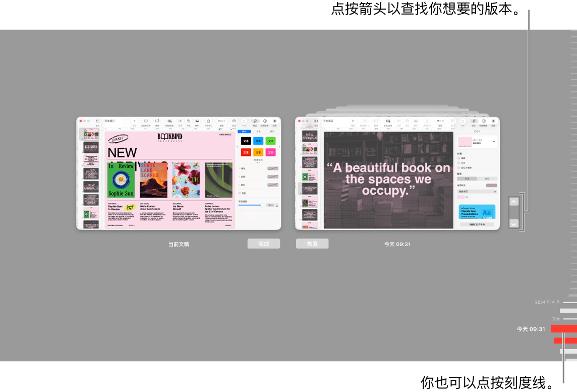 显示刻度线和箭头的“复原”视图。