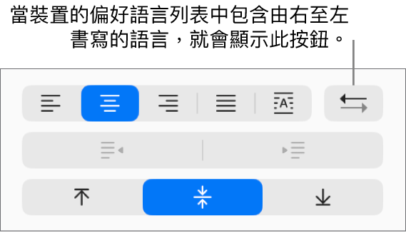 「格式」側邊欄「對齊方式」區域中的「段落方向」按鈕。