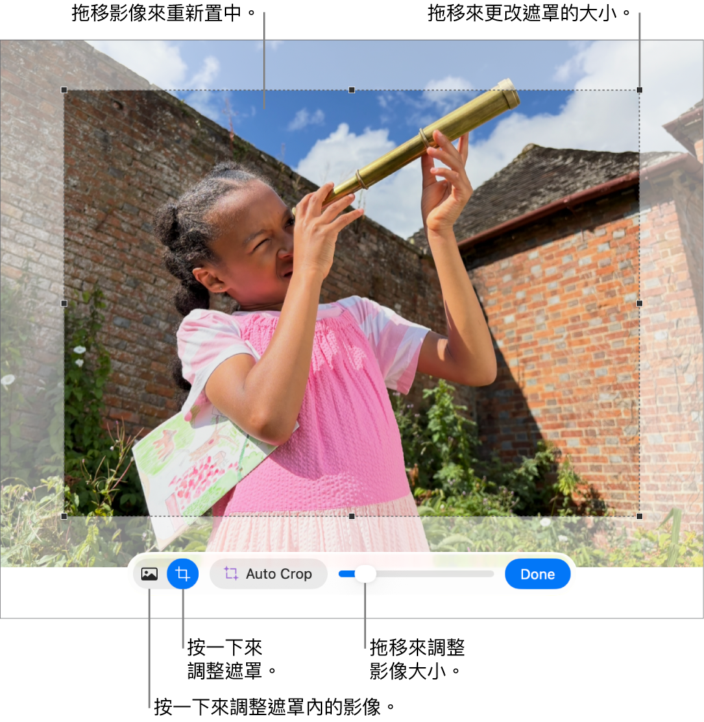 相片上的遮罩控制項目。