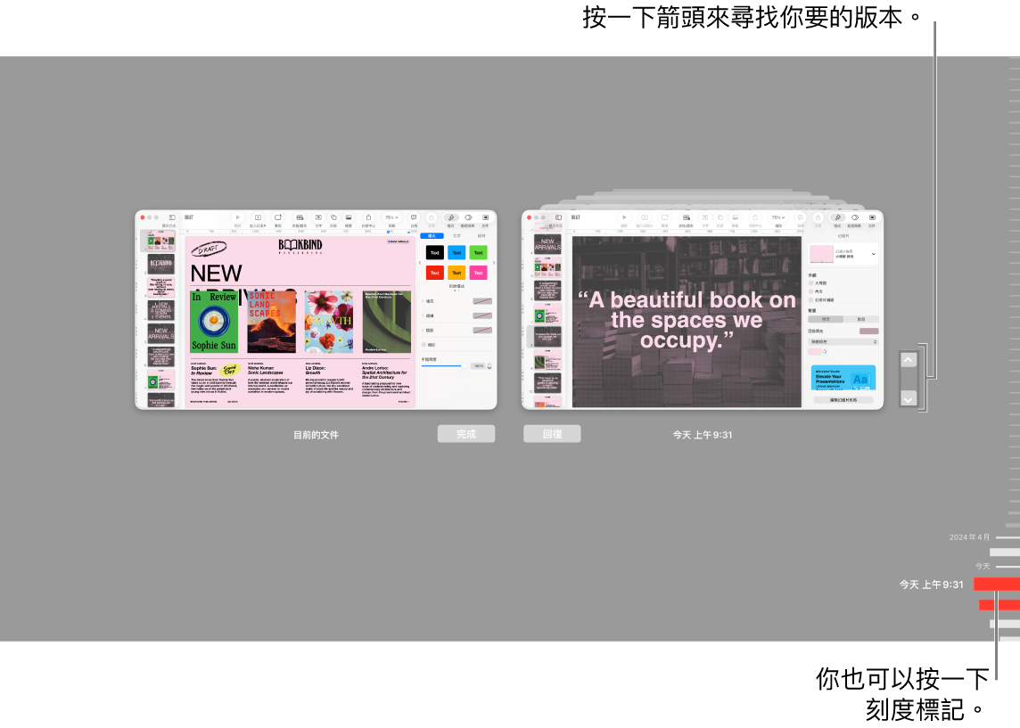 回復顯示方式會顯示刻度標記及箭頭。