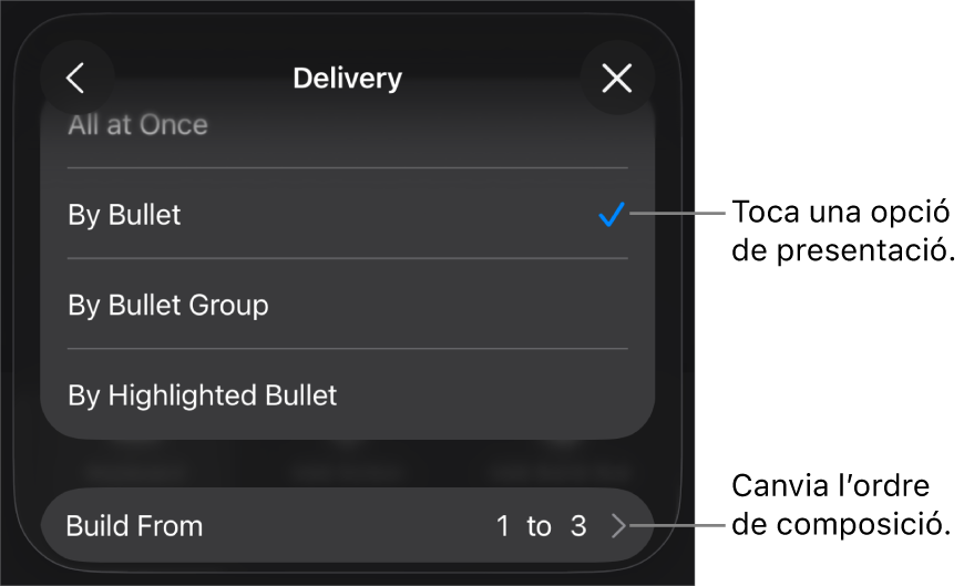 Les opcions Entrega al tauler Entrada,