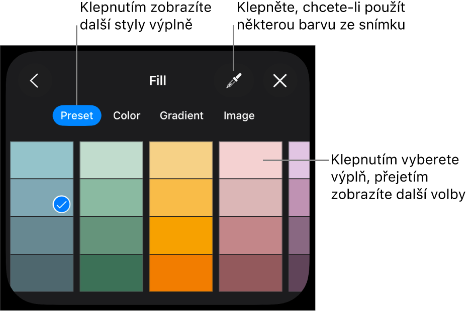 Volby výplně na kartě Styl