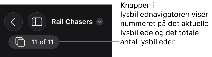 Lysbillednavigatoren, der viser det aktuelle lysbillednummer og det samlede antal lysbilleder i præsentationen.