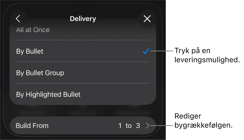Visningsindstillinger i vinduet Byg ind.