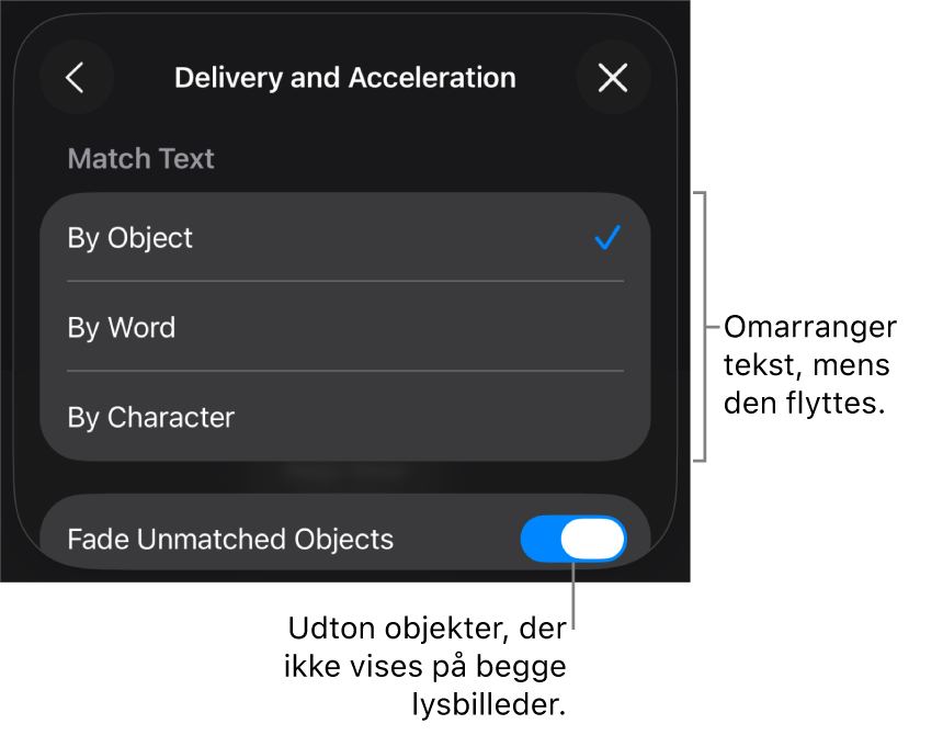 Magisk flytning-betjeningsmuligheder til visning og acceleration i vinduet Acceleration.