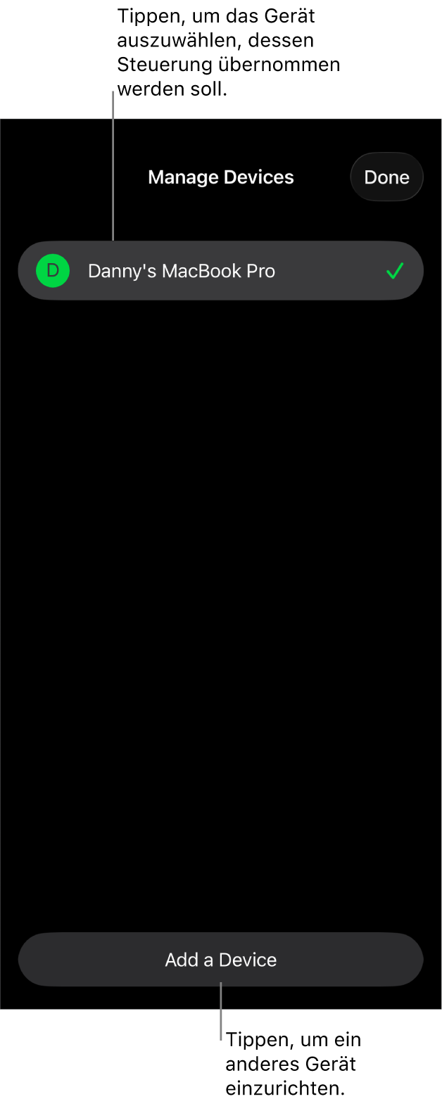 Der Bereich „Geräte verwalten“ mit dem Link „Gerät hinzufügen“.