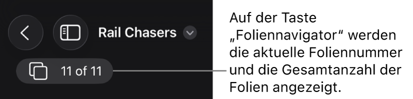 Die Taste „Foliennavigator“ mit der aktuellen Foliennummer und der Gesamtzahl der Folien in der Präsentation.