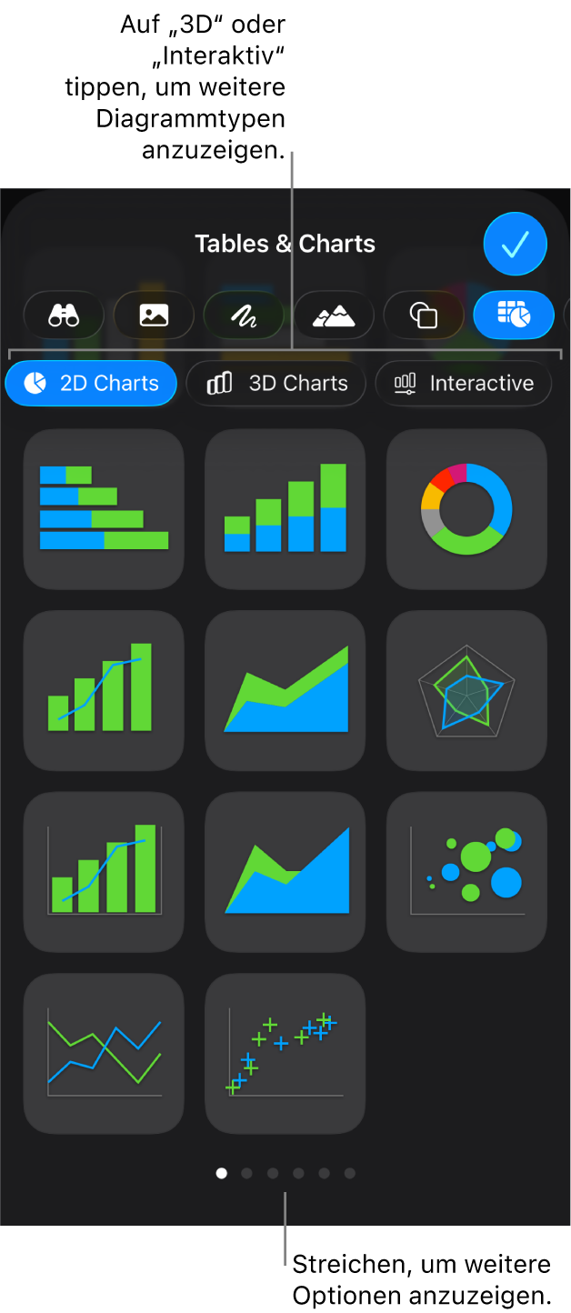 Das Menü zum Hinzufügen eines Diagramms