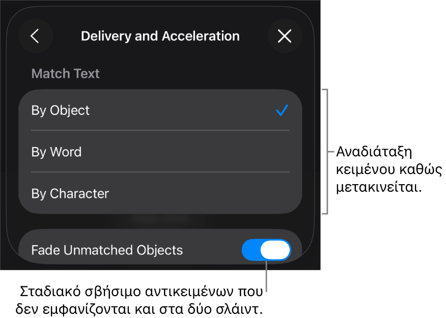 Επιλογές παράδοσης και επιτάχυνσης Μαγικής Κίνησης στο τμήμα «Επιτάχυνση».