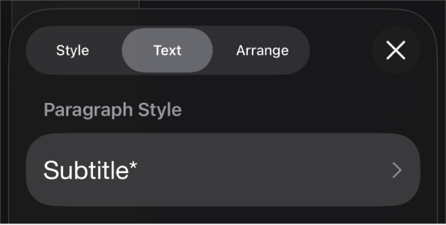 A paragraph style with an asterisk next to it and an Update button on the right.