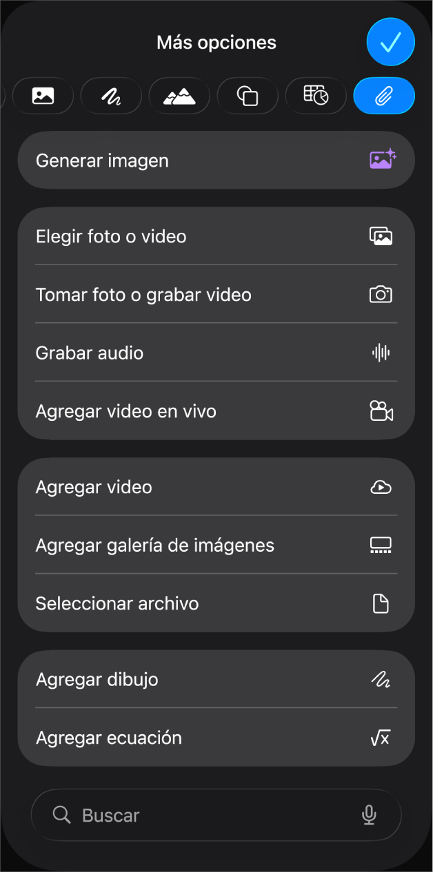 El menú Multimedia mostrando botones para agregar y grabar diversos objetos multimedia.