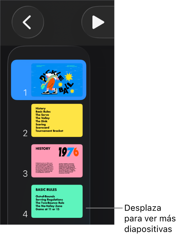El navegador de diapositivas.