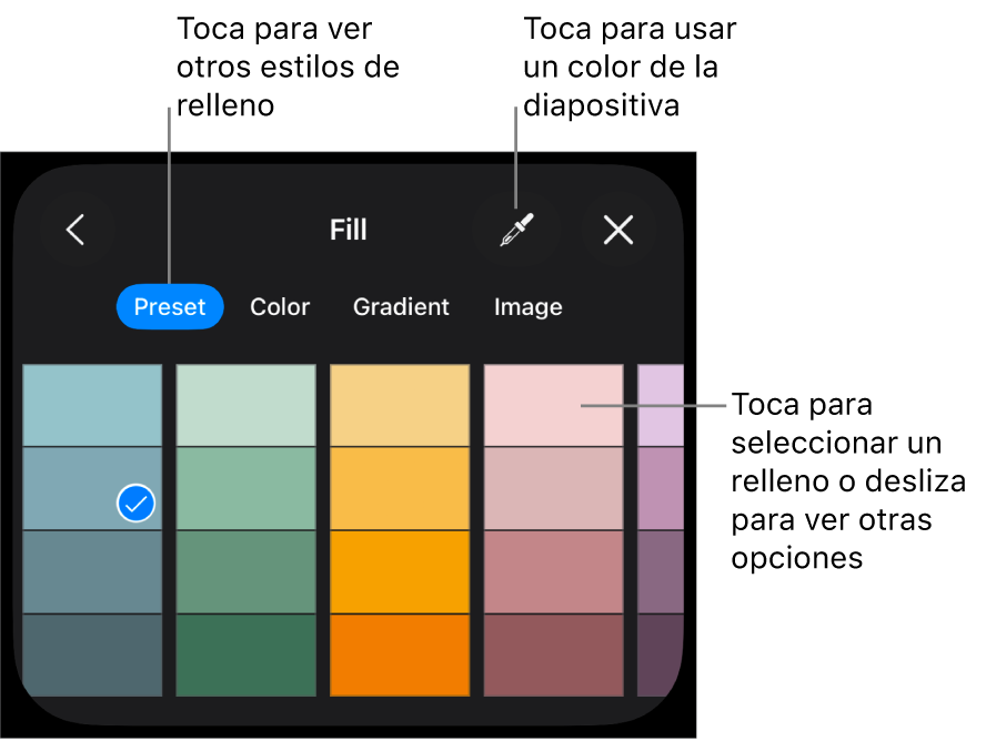 Opciones de Relleno en la pestaña Estilo.