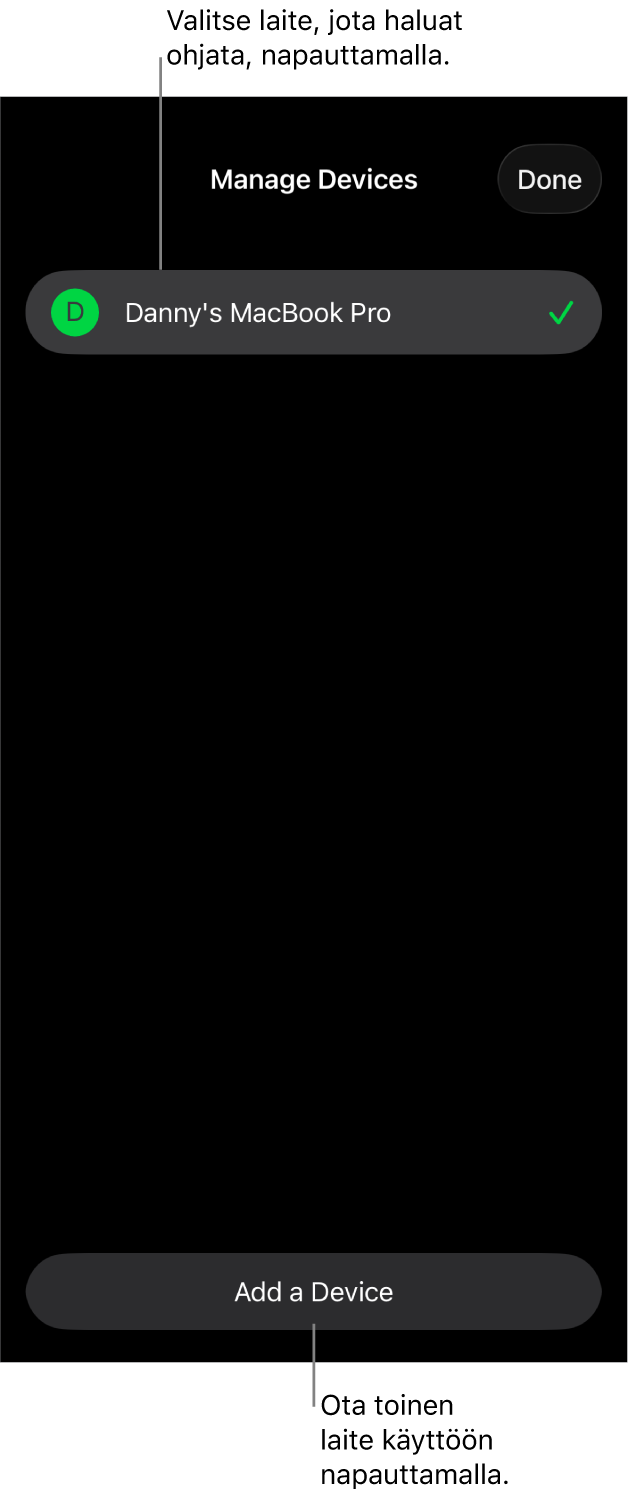 Hallitse laitteita -osiossa näkyy Lisää laite -linkki.