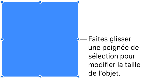 Un objet dont la bordure comporte des points bleus pour modifier sa taille.