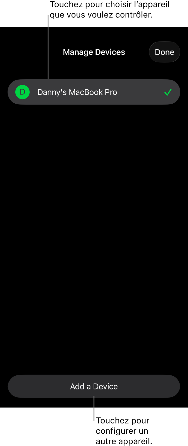 La sous-fenêtre Gérer les appareils affichant le lien Ajouter un appareil.