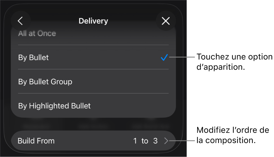 Options d’apparition de la sous-fenêtre Entrée.