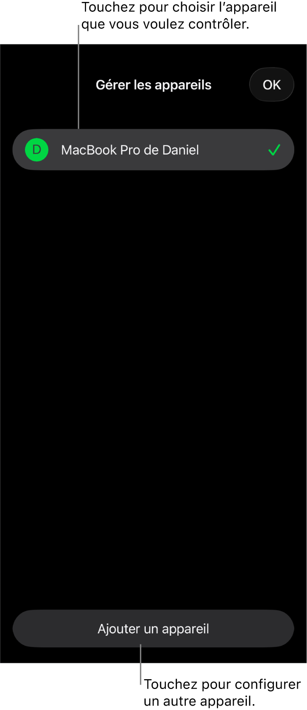 La sous-fenêtre « Gérer les appareils », affichant le lien « Ajouter un appareil ».