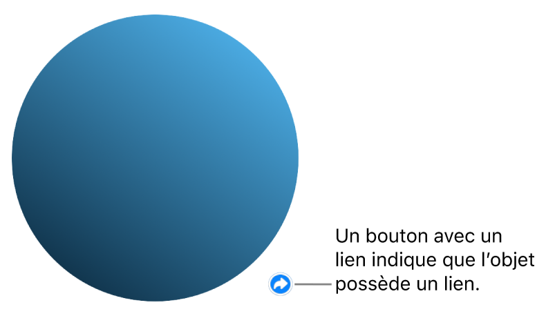 Un cercle avec un bouton de lien qui indique que l’objet possède un lien.