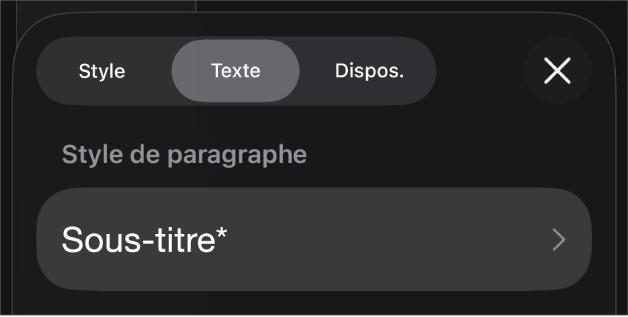 Style de paragraphe avec un astérisque à côté de celui-ci et un bouton Mettre à jour situé à droite.