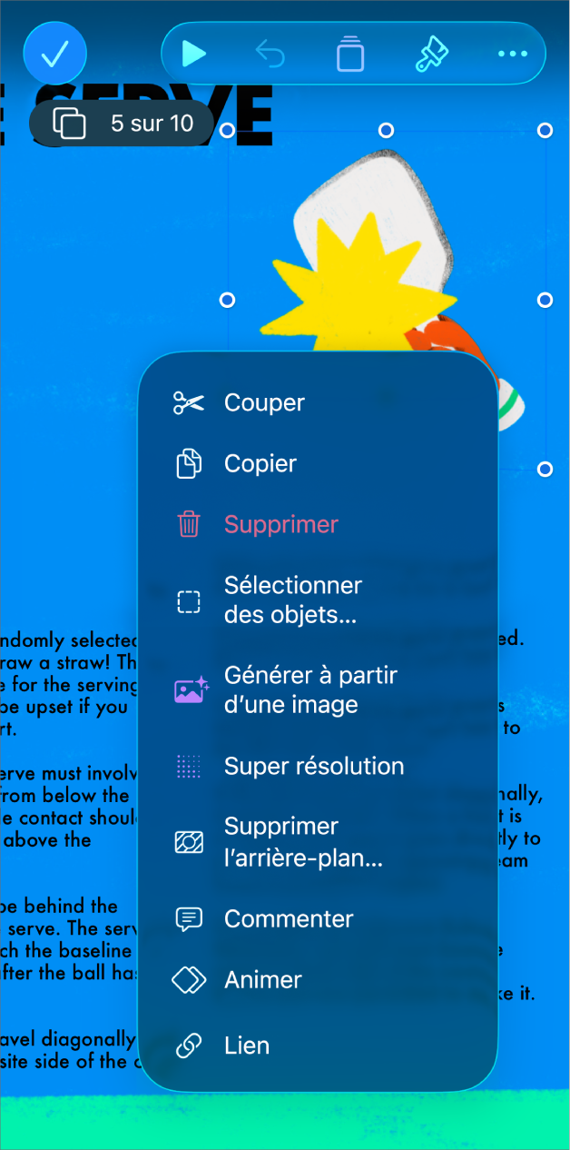L’app Keynote avec un objet sélectionné. Le bouton Animer s’affiche dans le menu au-dessus de l’objet sélectionné.