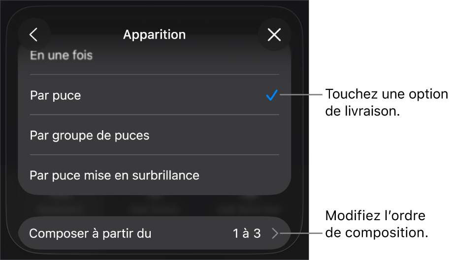 Options d’apparition de la sous-fenêtre Entrée.
